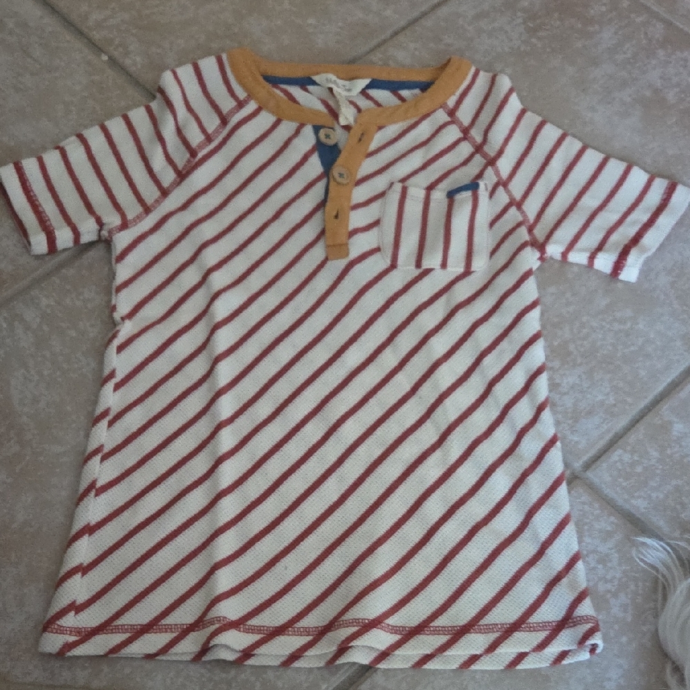 Matilda Jane Red and White Striped Shirt with Tan Accents